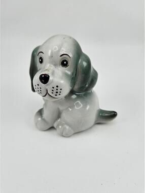 Vintage NanCo Japan Ceramic Dog White and Sage Glaze Mid-Century Animal Figurine